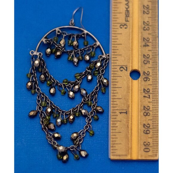 Vintage Geometric Black Chained Beads Unique Dangle Earrings - D44 - Picture 2 of 2